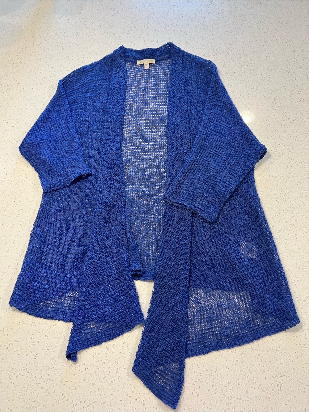 Eileen Fisher Royal Blue Linen Blend Open Knit Cardigan Tunic Lagenlook XL